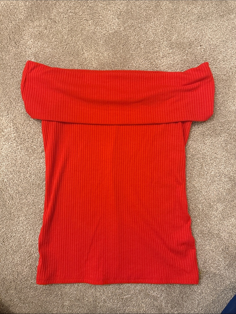 a new day Off-the-Shoulder Ribbed blood orange Sweater